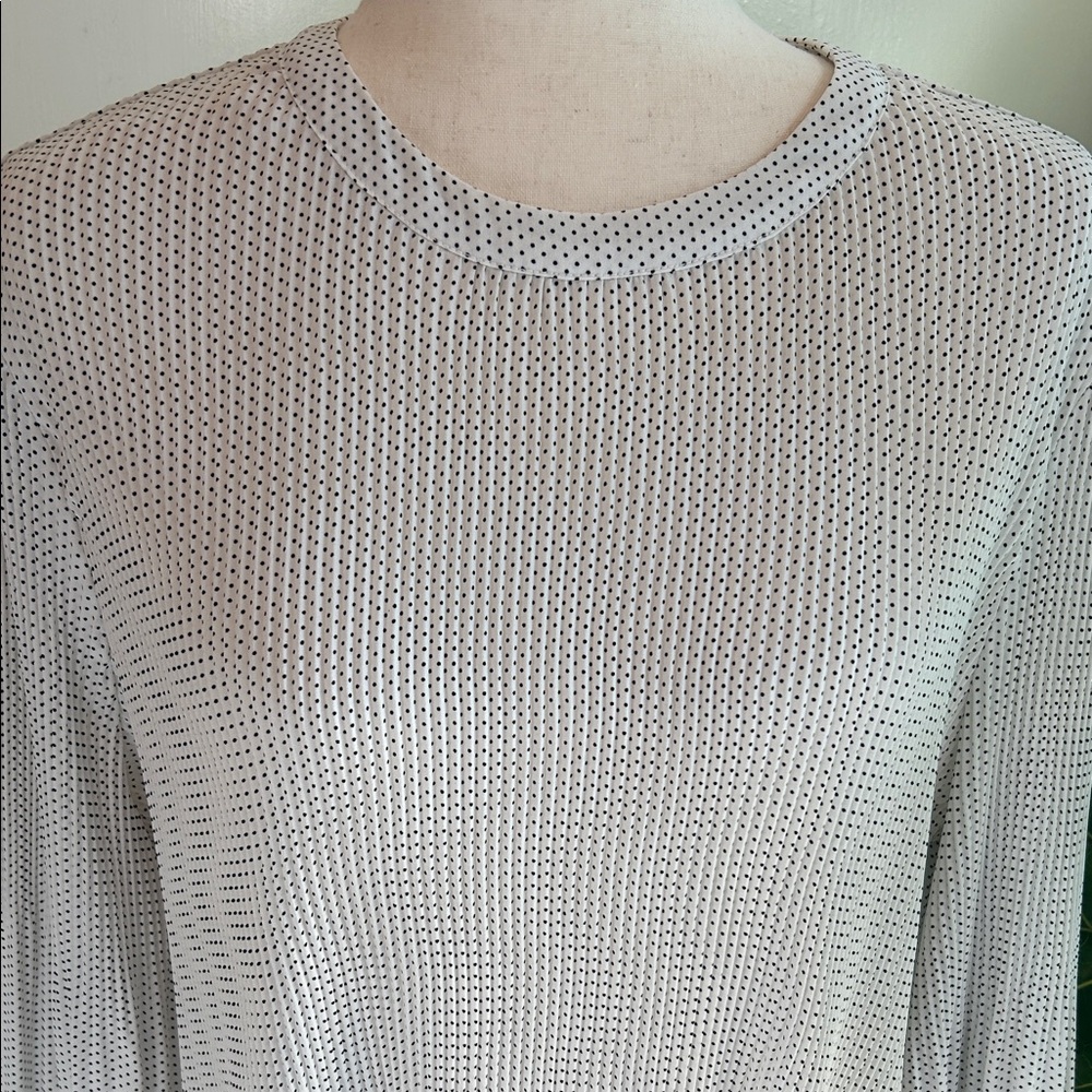 Adrianna Papell Georgette Pleated Polka Dot Blouse - Picture 2 of 11